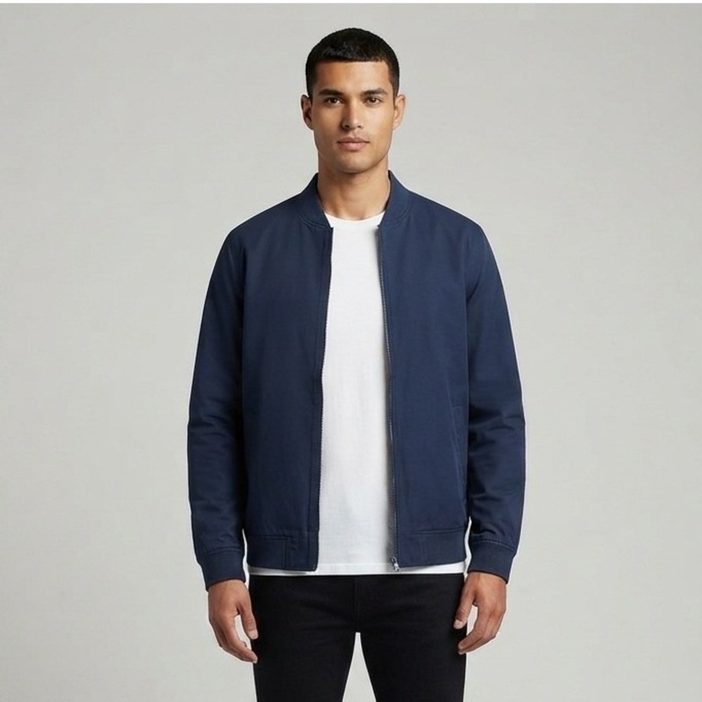 Banana Republic Mens XL Navy Blue Full Zip Bomber Jacket Lightweight Ribbed Trim